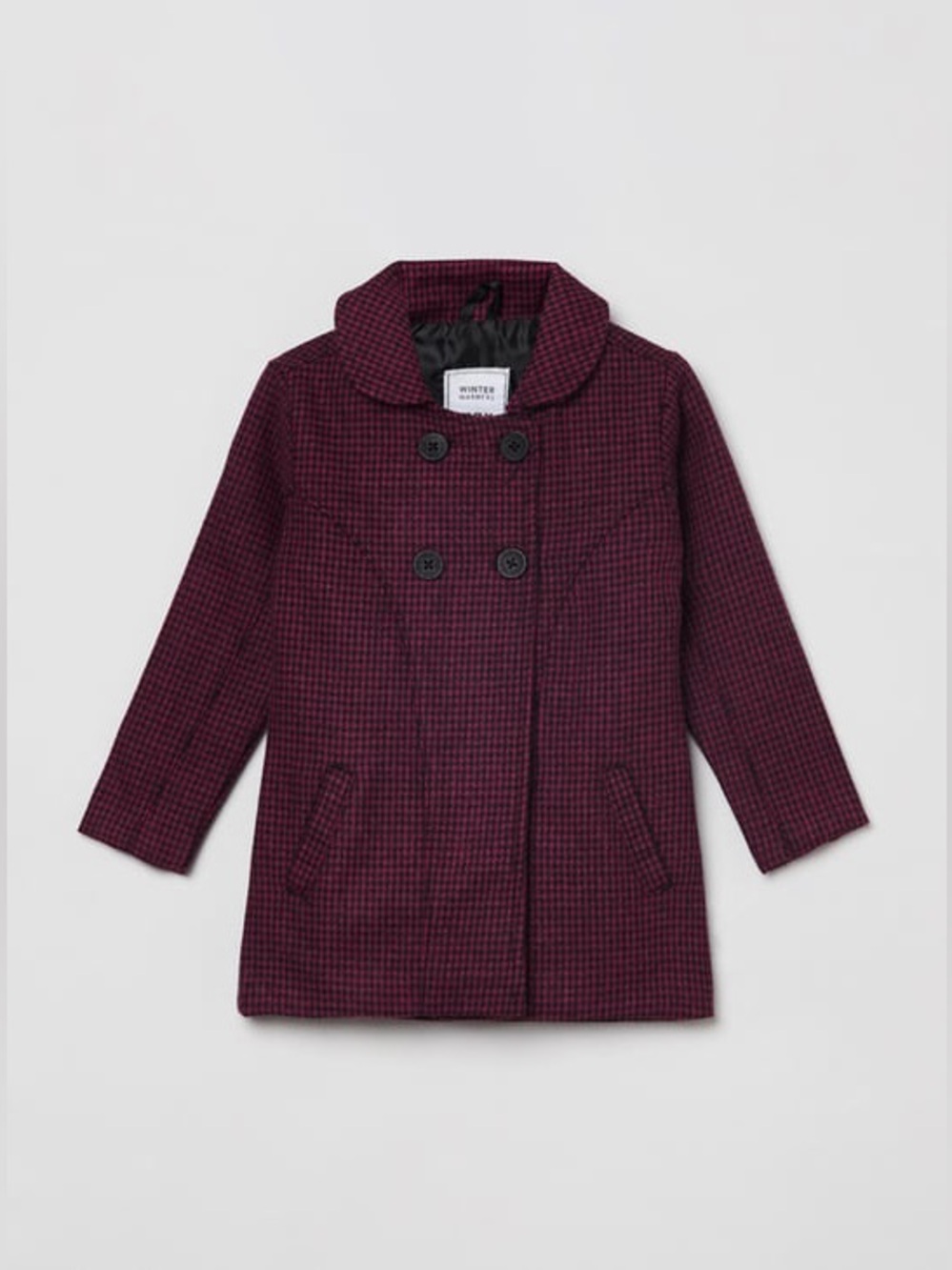 MAX Winter Warmers Girls' Burgundy Check Double-Breasted Pea Coat Sz 2-3 Years